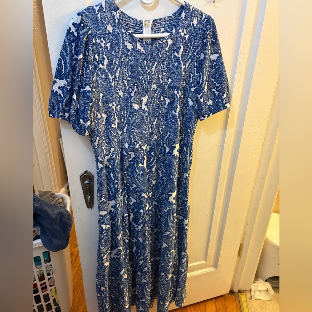 Michael Kors Blue and White Midi Dress